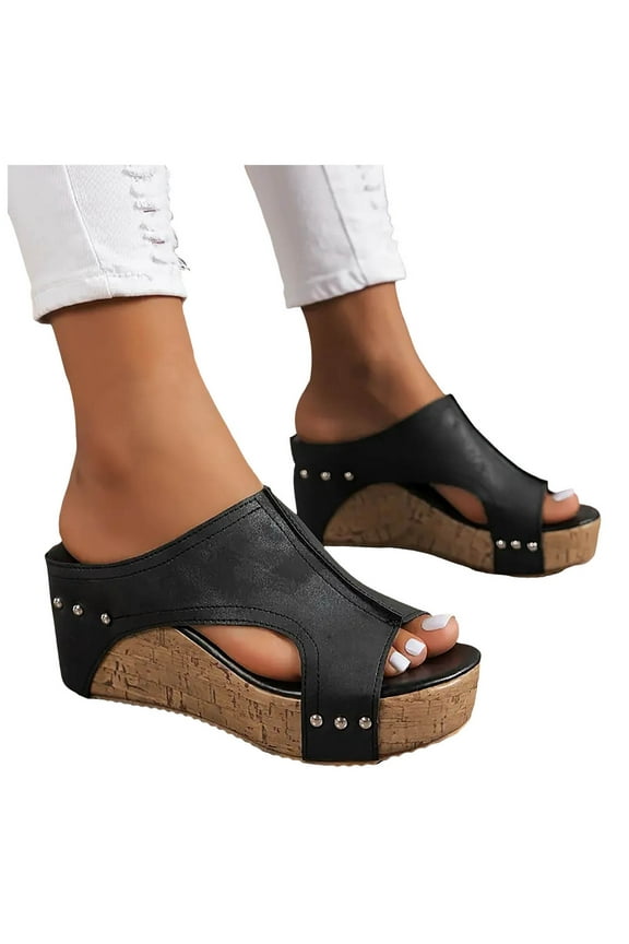 Wedge Sandals for Women 2025 Open Toe Slip on Platform Cork Slides Shoes Open Toe Mules
