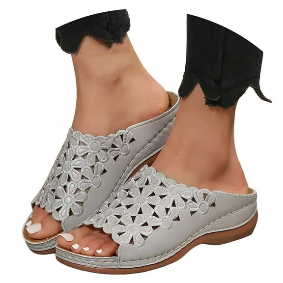 Mostsola Wedge Sandals for Women Bohemian Hollow out Flower Summer Dressy Open Toe Slides Shoes