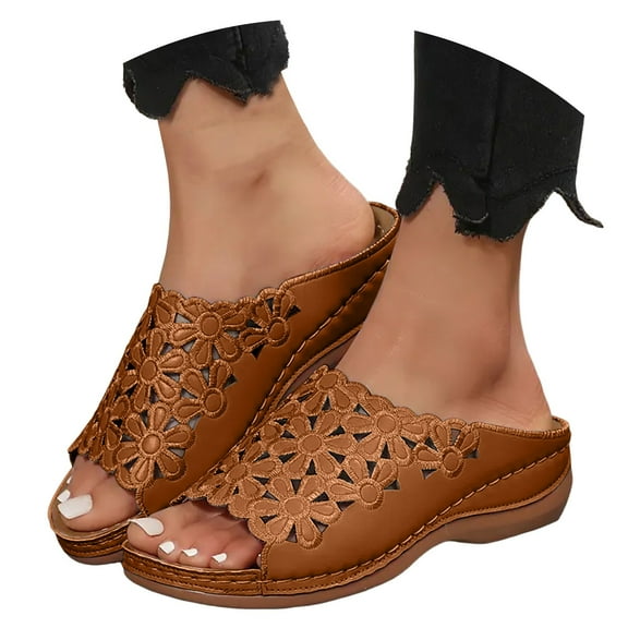 Mostsola Wedge Sandals for Women Bohemian Hollow out Flower Summer Dressy Open Toe Slides Shoes
