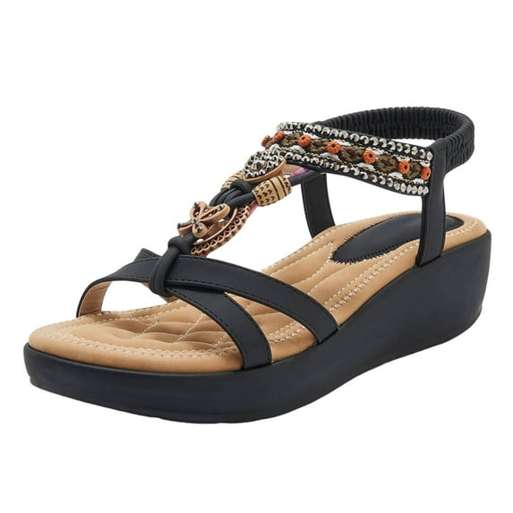 Mostsola Wedge Sandals for Women Casual Platform Dress Shoes Trendy Boho Beaded Beach Shoes