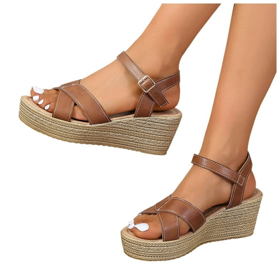 Mostsola Wedge Sandals for Women Cross Band Open Toe Platform Sandal Ankle Strap Summer Dressy Shoes