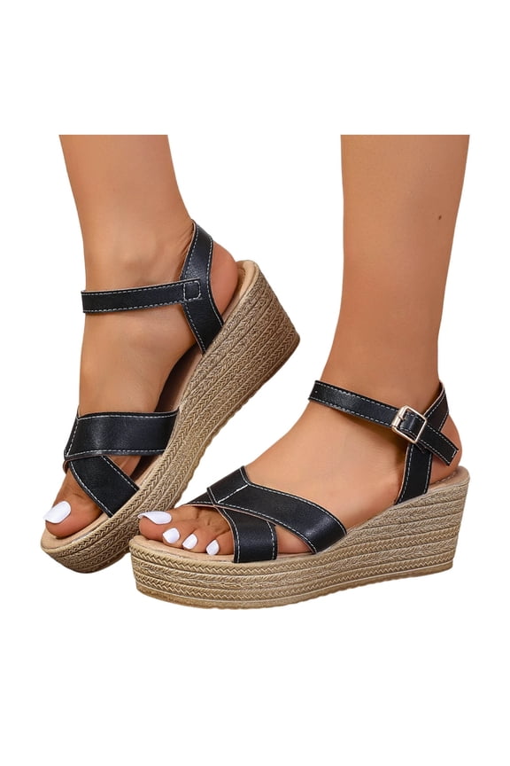Wedge Sandals for Women Cross Band Open Toe Platform Sandal Ankle Strap Summer Dressy Shoes