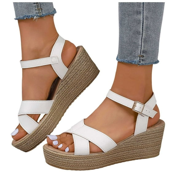 Mostsola Wedge Sandals for Women Cross Band Open Toe Platform Sandal Ankle Strap Summer Dressy Shoes