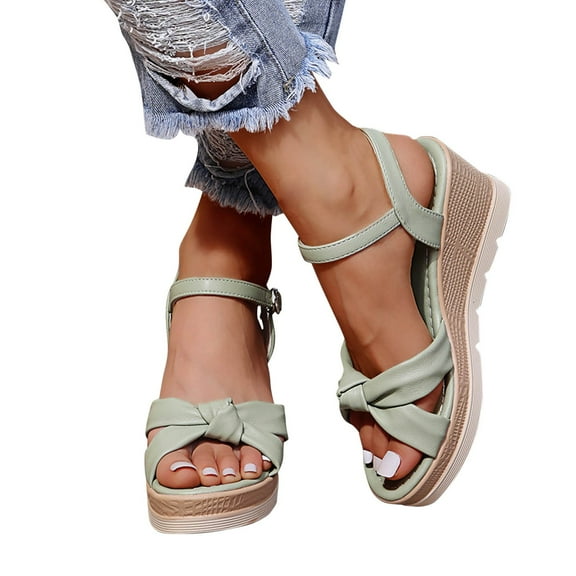 Mostsola Wedge Sandals for Women Knot Open Toe Platform Sandals Ankle Strap Summer Dressy Shoes