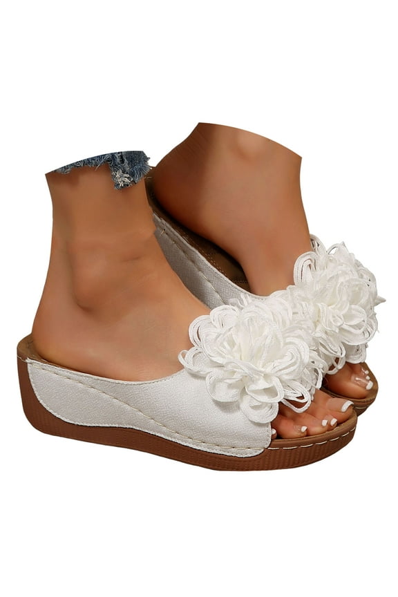 Wedge Sandals for Women Platform Slide Sandals Bohemia Flower Slippers Slip on Beach Shoes