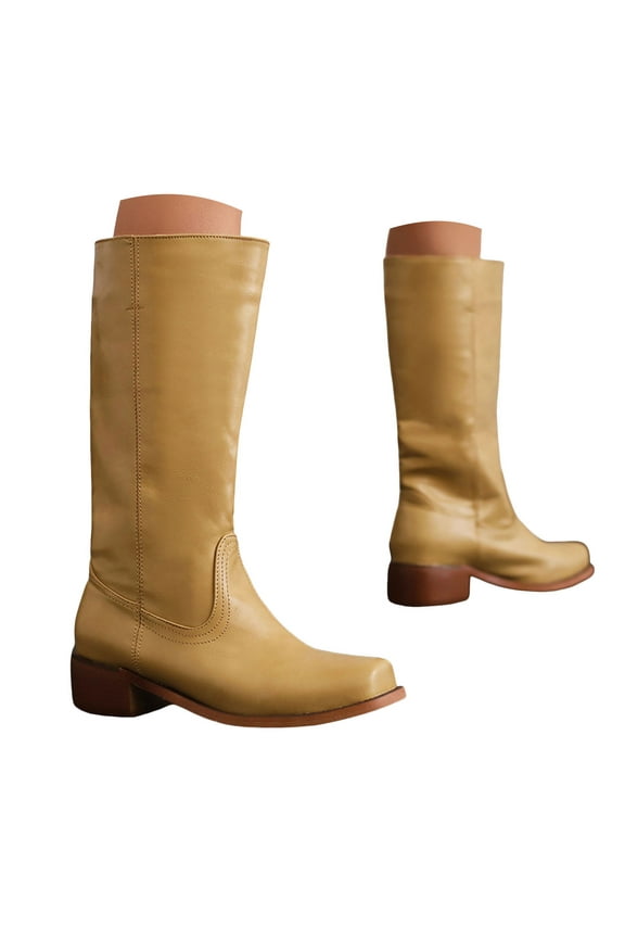 Wide Calf Boots for Women Black Brown Cowgirl Boots Square Toe Pull on Motorcycle Boots