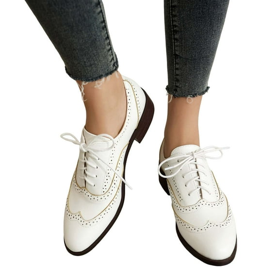 Mostsola Wingtip Oxfords Shoes for Women Lace up Vintage Derby Shoes Business Casual Shoes White 8.5