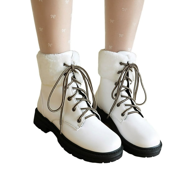 Mostsola Winter Boots for Women Lace up Platform Plush Fuzzy Snow Boots Round Toe Short Booties