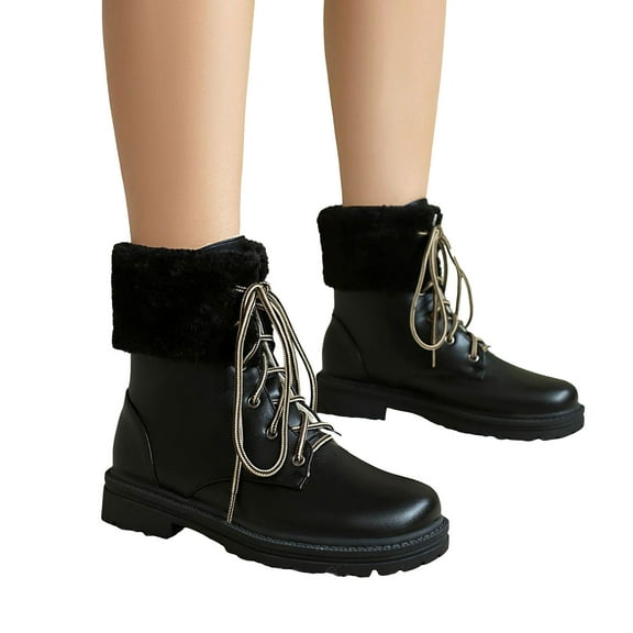 Mostsola Winter Boots for Women Lace up Platform Plush Fuzzy Snow Boots Round Toe Short Booties