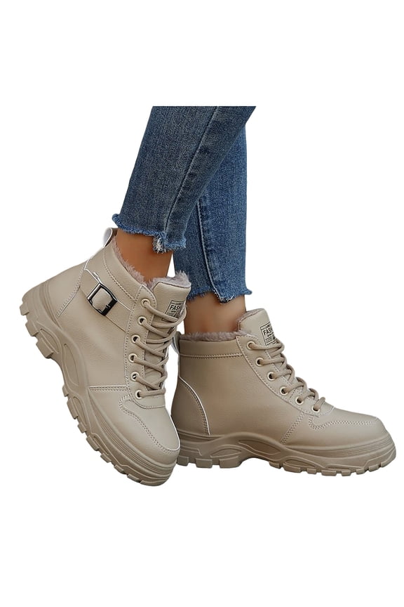 Winter Boots for Women Lightweight Platform Lace up Short Snow Boots Plush Warm Booties
