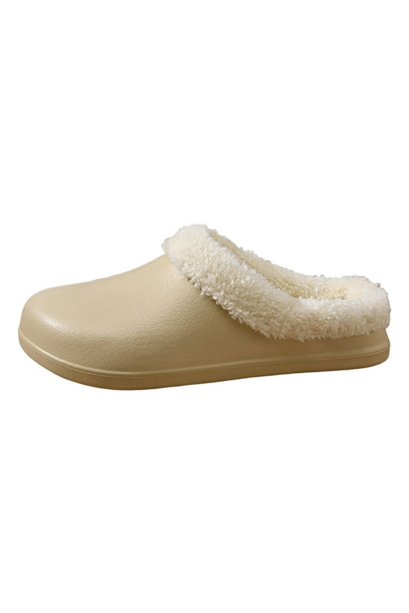 Winter Fuzzy Slippers for Women Furry Lined Clogs Memory Foam Waterproof Indoor Slippers