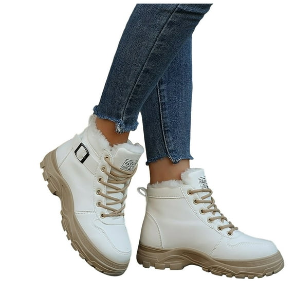 Mostsola Winter Snow Boots for Women Fashion Thickened Plush Lace up Non-Slip Hiking Boots
