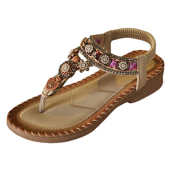 Mostsola Women Summer Flip Flops Comfortable Bohemia Beaded Rhinestone Summer Wedge Sandals