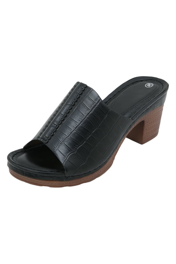 Women's Block Heel Sandals Retro Open Toe Backless Slides Summer Outdoor Beach Heels