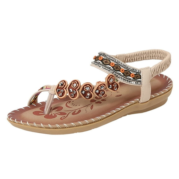 Mostsola Women's Bohemia Flat Sandals Fashion Open Toe Beaded Slip on Summer Gladiator Shoes