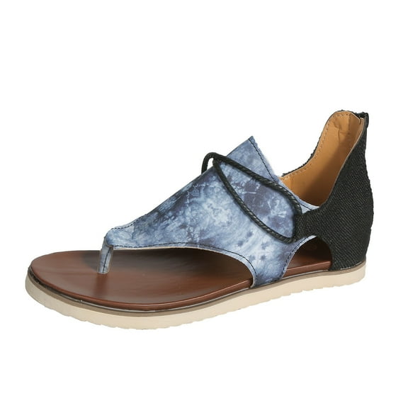 Mostsola Women's Clip Toe Gladiator Flip Flops Print Flats Beach Shoes T-Strap Roman Sandals