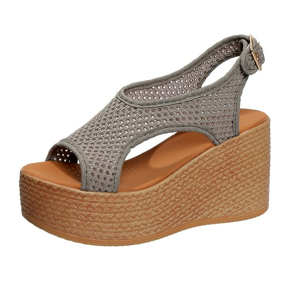Mostsola Women's Fashion Sandals Peep Toe Textured Mesh Platform Wedge Slingback Walking Shoes