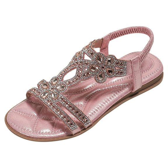 Mostsola Women’s Flat Sandals Comfort Elastic Strap Rhinestone Open Toe Slip on Casual Walking Sandals