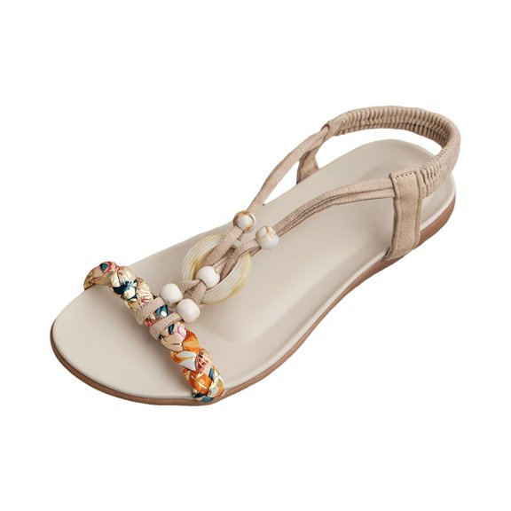 Mostsola Women's Flat Sandals Flower Braided Comfort Bohemian Elastic Ankle Strap Walking Sandals