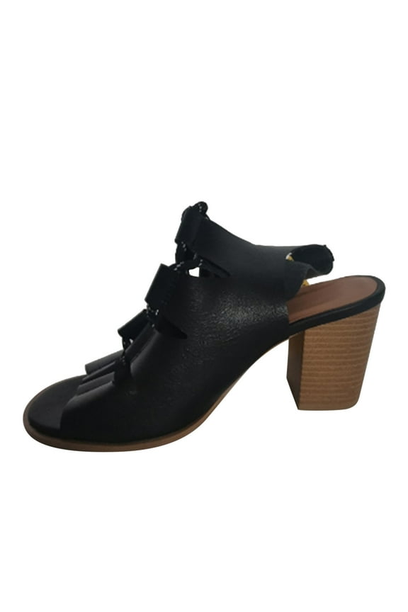 Women's Gladiator Cutout Stacked Heel Sandal Shoes Peep Toe Lace up Crisscross Straps Pumps