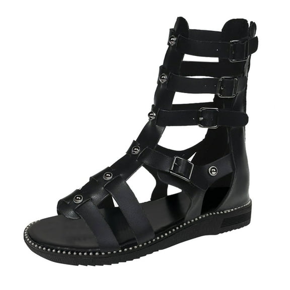 Mostsola Women's Gladiator Flat Sandals Caged Strappy Open Toe Back Zipper Summer Dressy Sandals