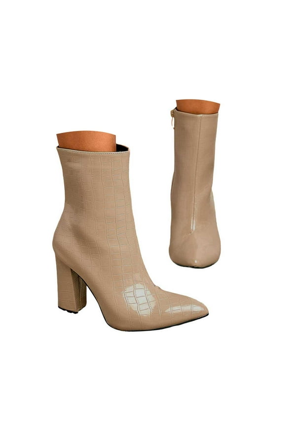 Women's Heeled Ankle Boots Sexy Block High Heel Booties Pointed Toe Side Zipper Boot