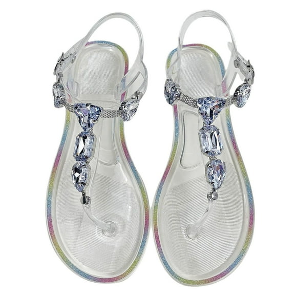 Mostsola Women's Jelly Sandals Rhinestone T-Strap Flip Flops Flats Adjustable Slingback Sandals