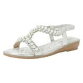 thumbnail image 1 of Mostsola Women's Low Wedge Sandals T-Strap Rhinestone Pearl Beaded Comfortable Summer Beach Shoes, 1 of 7