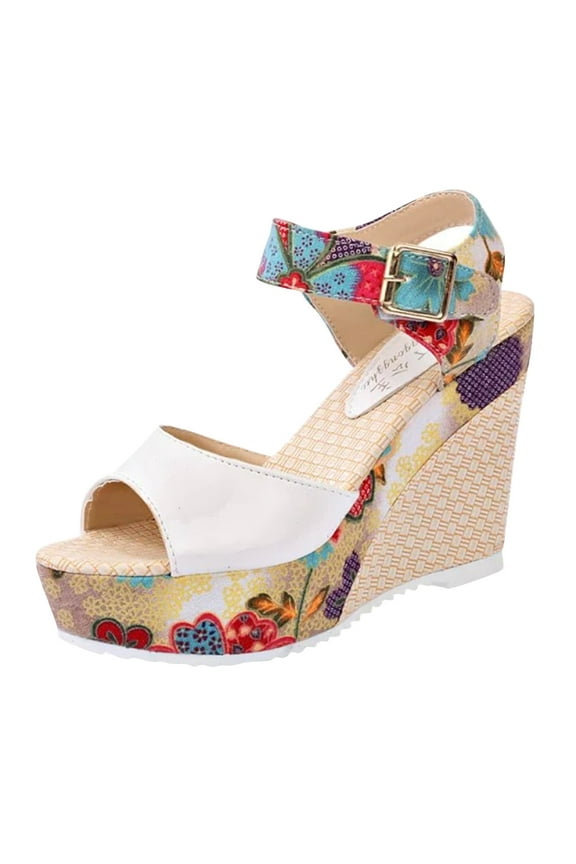 Women's Platform Wedge Sandals Peep Toe Ankle Strap Slingback High Heel Dress Shoes