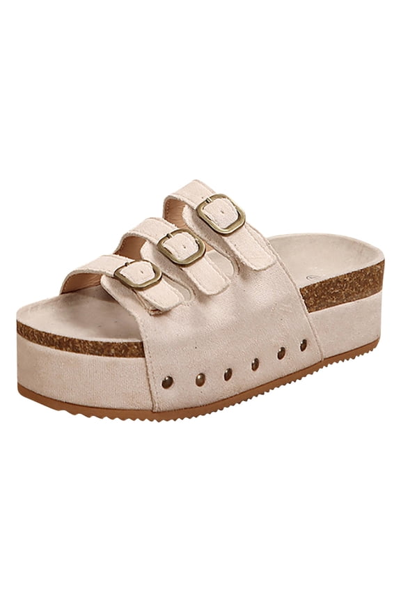 Women's Slides Sandals Comfy Arch Support Cork Footbed Adjustable Buckle Outdoor Sandals