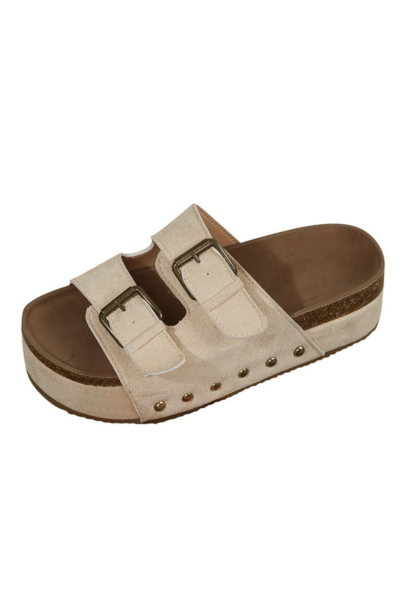 Women's Slides Sandals Comfy Arch Support Cork Footbed Adjustable Buckle Outdoor Sandals