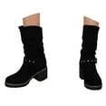 thumbnail image 1 of Mostsola Women's Slouchy Motorcycle Boots Suede Lug Sole Heel Wide Calf Riding Boots, 1 of 9