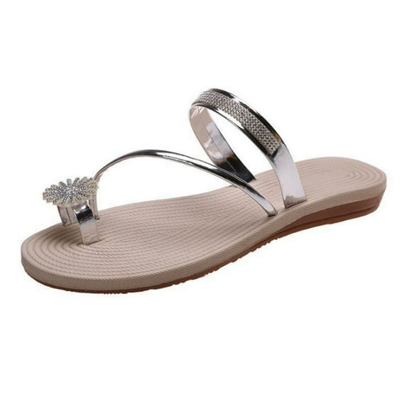 Mostsola Women's Strappy Flat Sandals Rhinestone Glitter Toe Ring Dressy Flip Flops Slip on Slides
