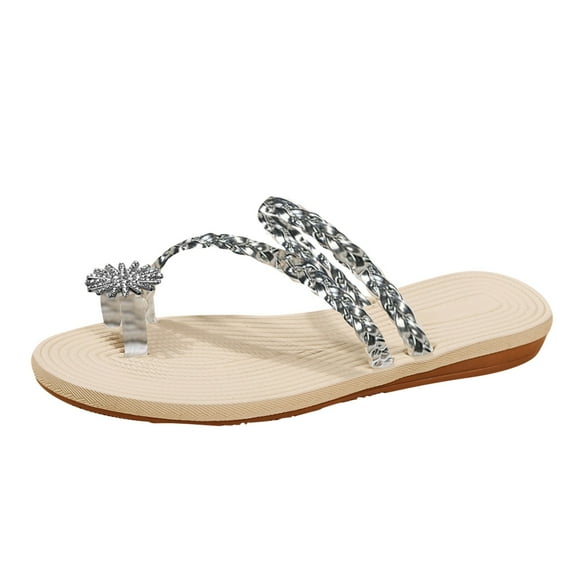 Mostsola Women's Strappy Flat Sandals Rhinestone Glitter Toe Ring Dressy Flip Flops Slip on Slides