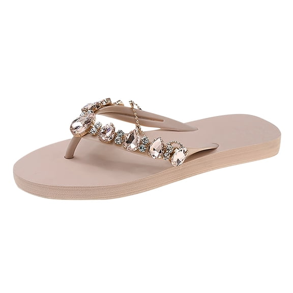 Mostsola Women's Trendy Rhinestone Flats Thong Sandals Casual Summer Girls Beach Slides Slippers