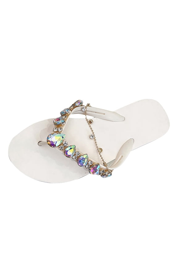 Women's Trendy Rhinestone Flats Thong Sandals Casual Summer Girls Beach Slides Slippers