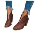 thumbnail image 1 of Mostsola Women's V Cut Ankle Boots Low Stacked Heel Pointed Toe Fashion Leather Short Booties, 1 of 4