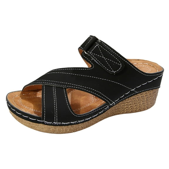 Mostsola Women's Wedge Sandals Adjustable Slides Shoes Casual Cut Out Sandals with Arch Support