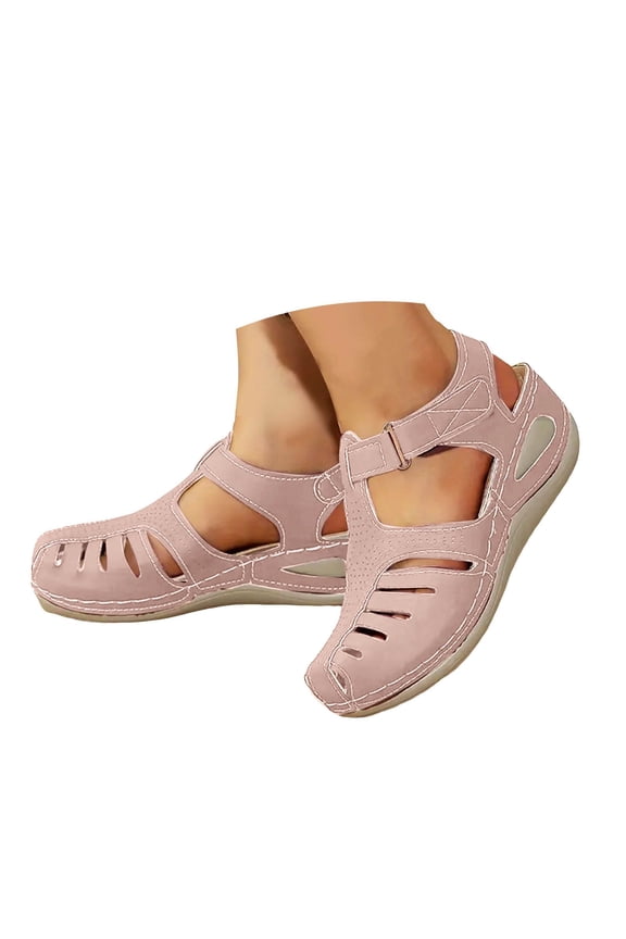 Women's Wedge Sandals Closed Toe Comfortable Hook and Loop Cut out Caged Summer Roman Shoes