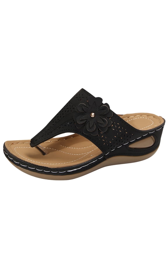 Women's Wedge Sandals Flip Flops Flower Platform Sandals Cushion FootBed Summer Beach Shoes