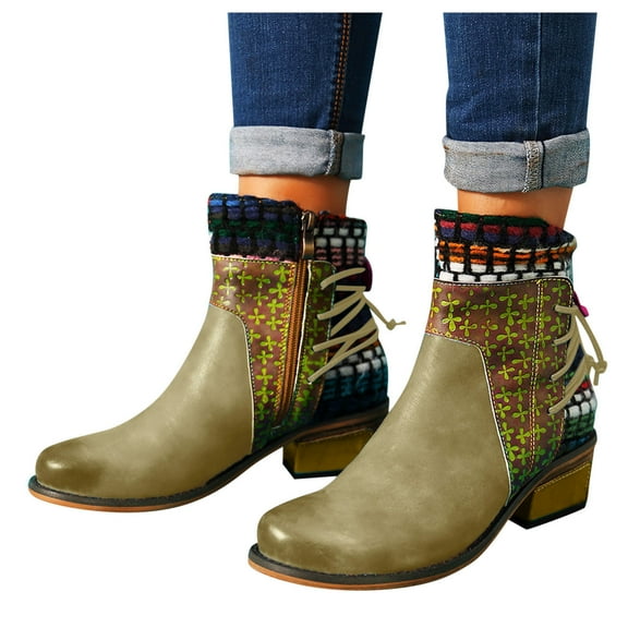 Mostsola Womens Ankle Boots Classic Low Heel Round Toe Boho Booties with Side Zipper