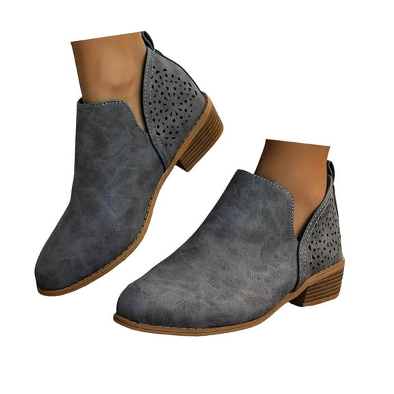 Mostsola Womens Ankle Boots Cutout Low Heel Western Short Boots Fashion Suede Fall Booties