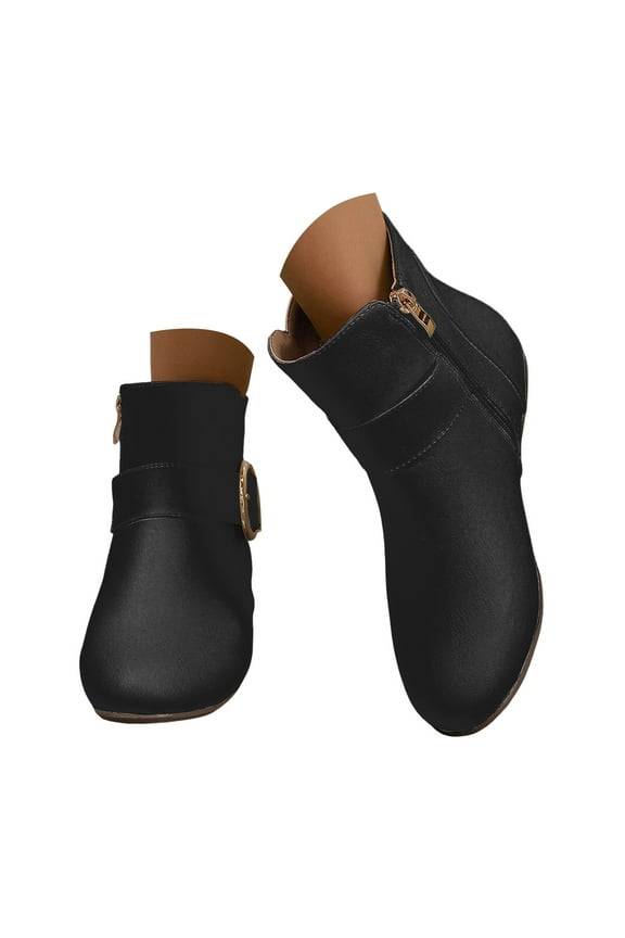 Womens Ankle Boots Flat Chelsea Booties Fashion Round Toe Side Zipper Short Boots