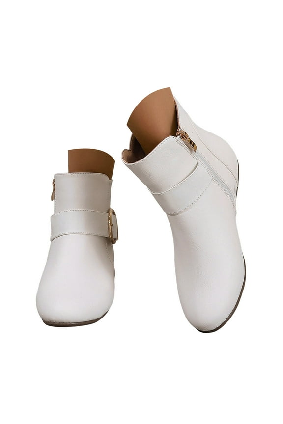 Womens Ankle Boots Flat Chelsea Booties Fashion Round Toe Side Zipper Short Boots