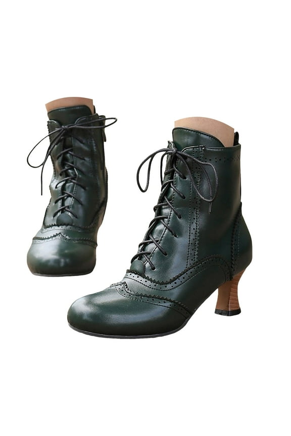 Womens Ankle Boots Vintage Victorian Kitten Heels Sexy Dressy Lace up Short Booties