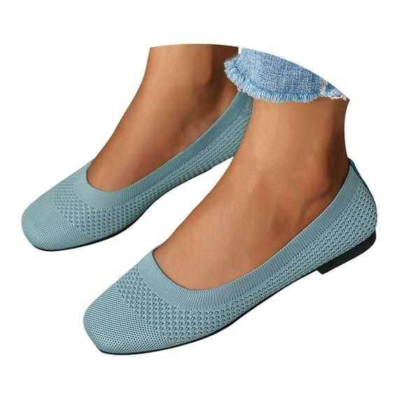 Mostsola Womens Ballet Flats Shoes Knit Mesh Lightweight Square Toe Slip on Flat Walking Shoes