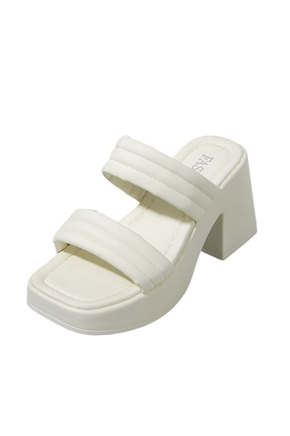 Womens Block Heeled Sandals Square Open Toe Backless Mules Slip on Pumps Dressy Shoe