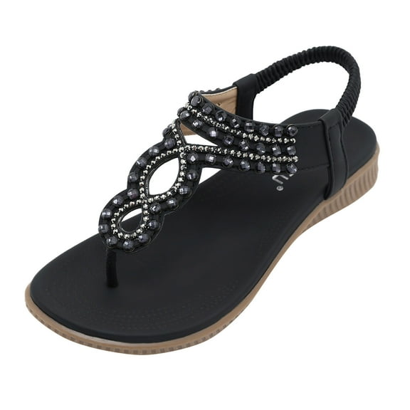 Mostsola Womens Bohemian Rhinestone Flats Fashion Dressy Sandals Summer Elastic Band Beach Sandals