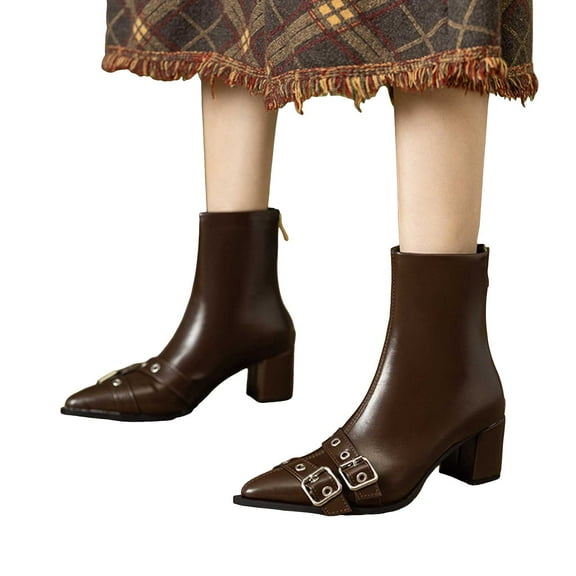 Mostsola Womens Boots Trendy Buckle Strap Pointed Toe Fall Boots for Women 2025 Zipper Booties