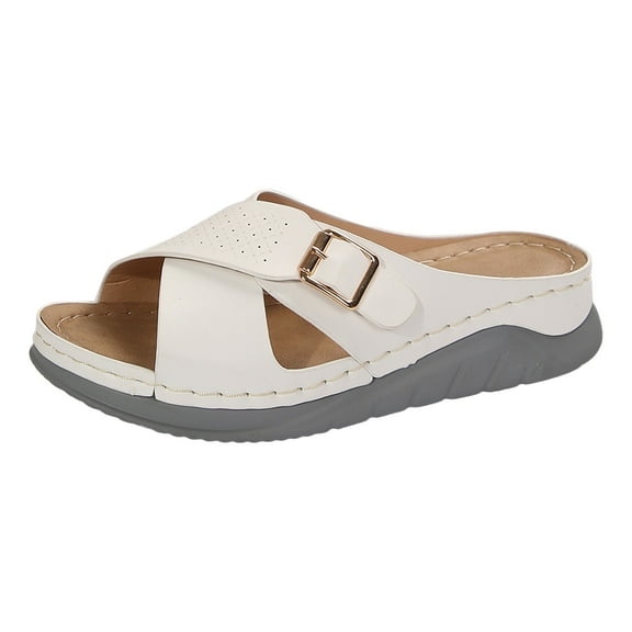 Mostsola Womens Casual Wedge Sandals Comfort Thick Cushion Slides with Arch Support Athletic Slides